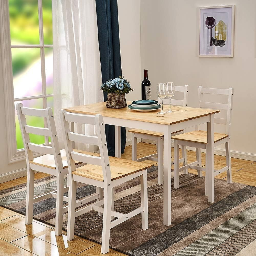 Solid Pine Dining Table & 4 Chairs Set | Durable Kitchen Furniture, Natural