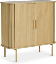 Modern Scandinavian Tambour Sideboard Cabinet with Sliding Doors & Shelves