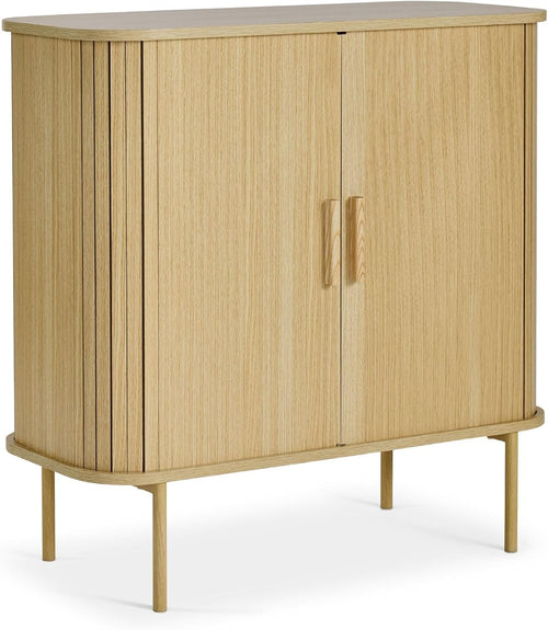Modern Scandinavian Tambour Sideboard Cabinet with Sliding Doors & Shelves