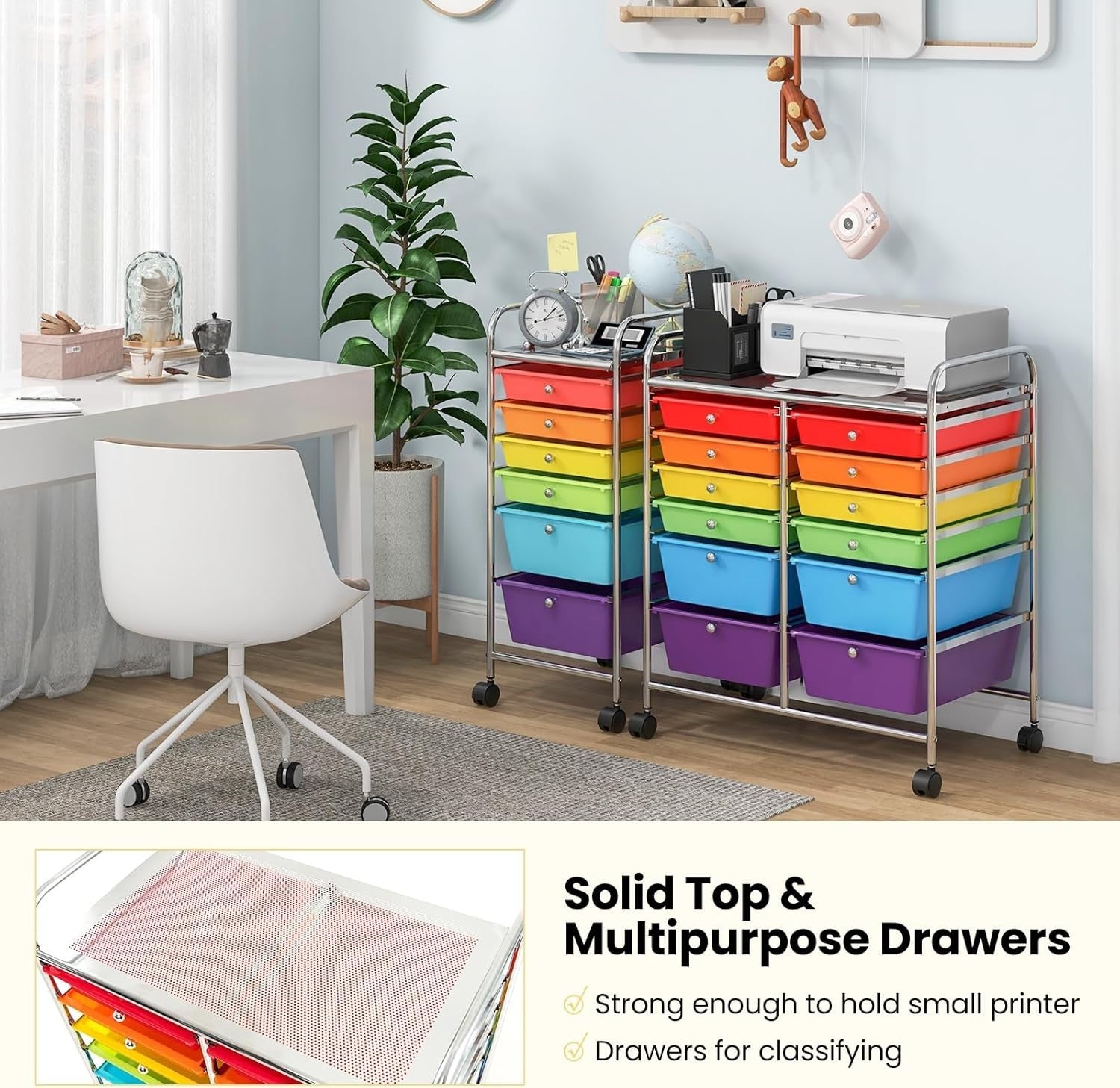 12 Drawer Rainbow Storage Cart Rolling12 Drawer Ra Organizer Trolley with Wheels
