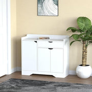 White Shoe Storage Cabinet with Drawer & Shelf, Modern Hallway Organiser Unit