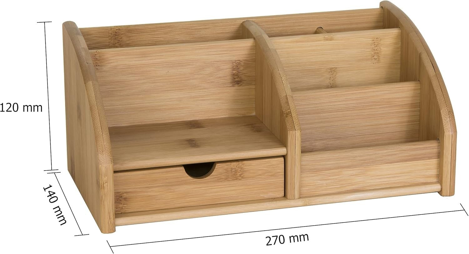Bamboo Desk Organiser 6 Compartments 1 Drawer Office Tidy 8-Pack
