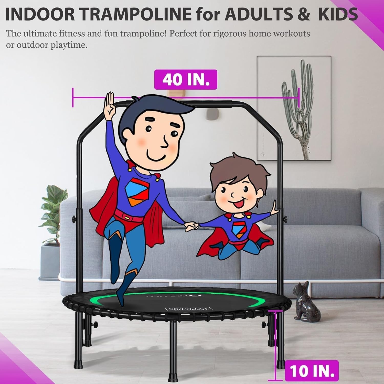 100cm Mini Rebounder Trampoline 400lb Quiet Indoor Fitness Adults
