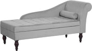 Velvet Storage Chaise Lounge Grey Tufted Back Wooden Legs Compact Design
