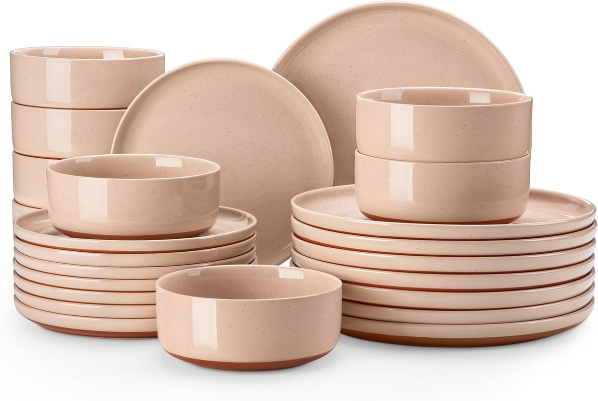 24 Piece Dinner Set 8 Stoneware Plates Bowls Microwave Dishwasher Safe