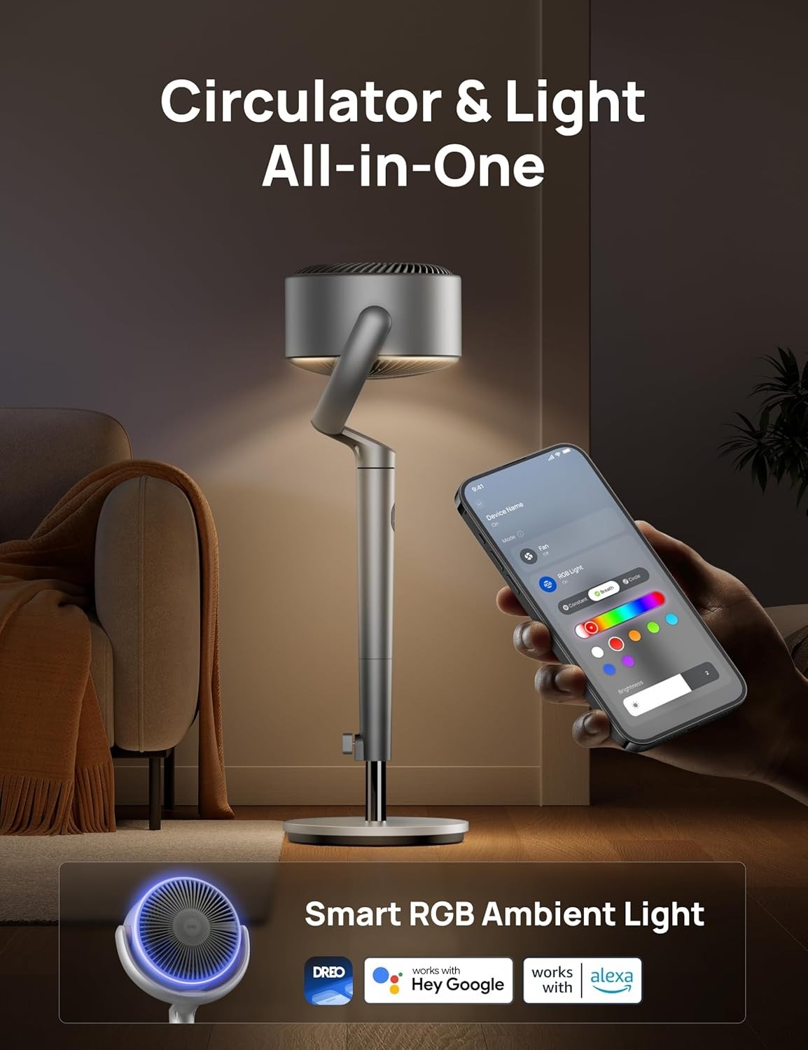 40" Smart Standing Fan Quiet 9-Speed WiFi Voice Control 12H Timer Oscillating