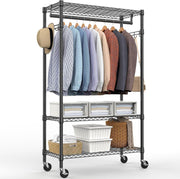 Heavy Duty Black Garment Rack – 3 Tier, 189cm with Wheels