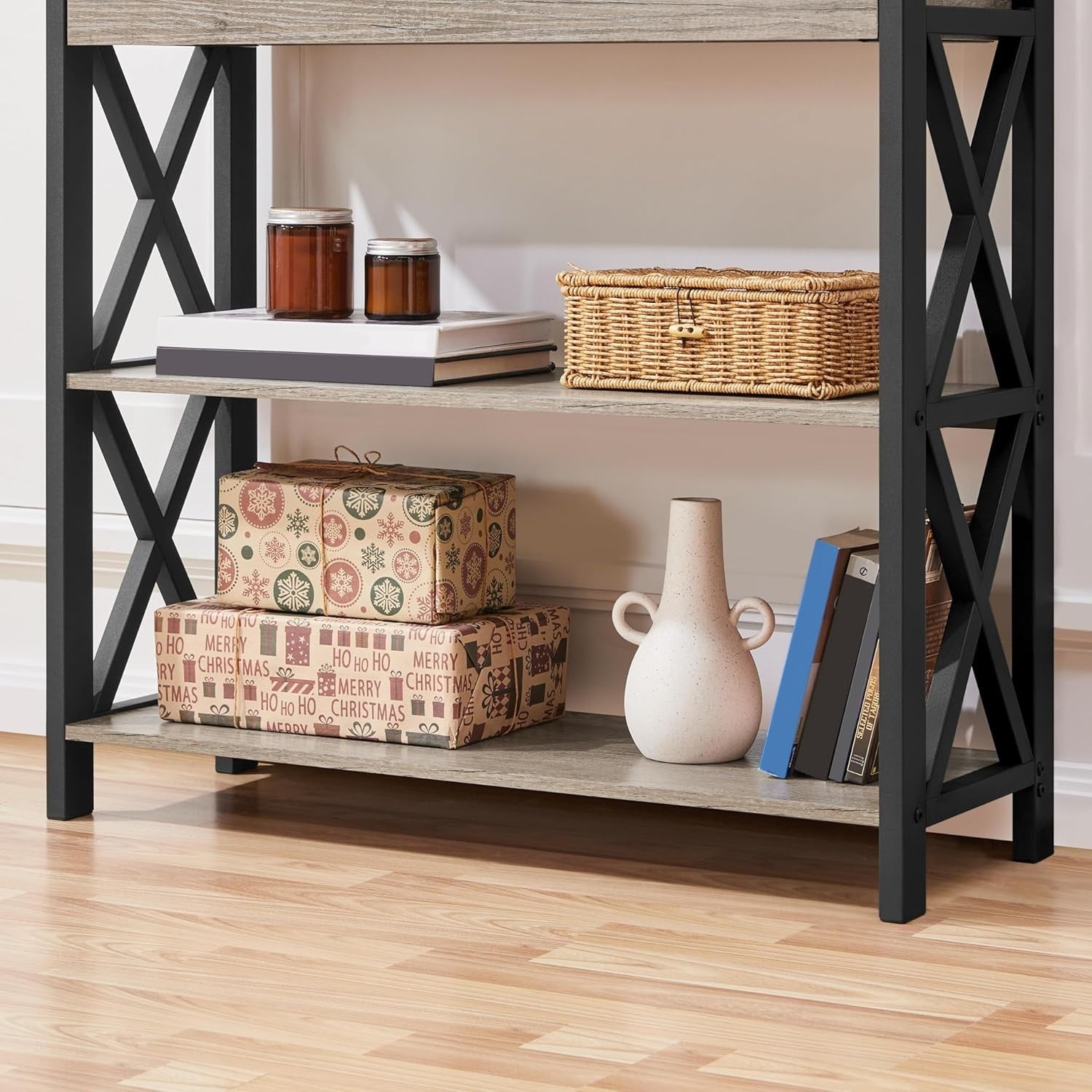 Compact Grey Console Table with Drawer & 2 Shelves, 80x29.5x81cm, Stylish