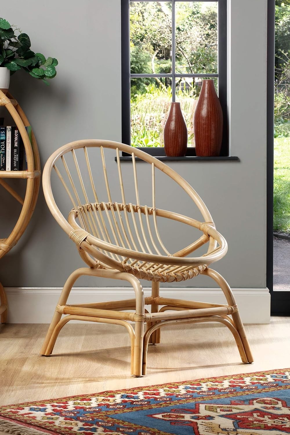 Rattan Wicker Moon Chair Indoor Cane Lounge Armchair Bedroom Living Room
