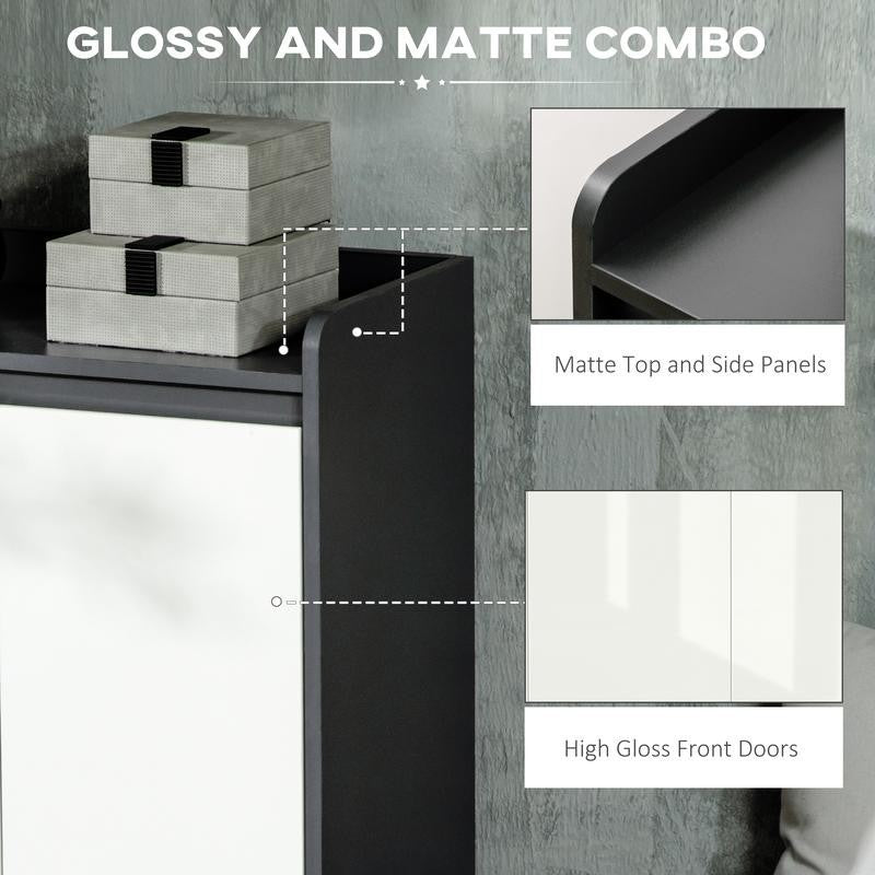 High Gloss Shoe Storage Cabinet White Doors Shelves Unit for 24 Pairs