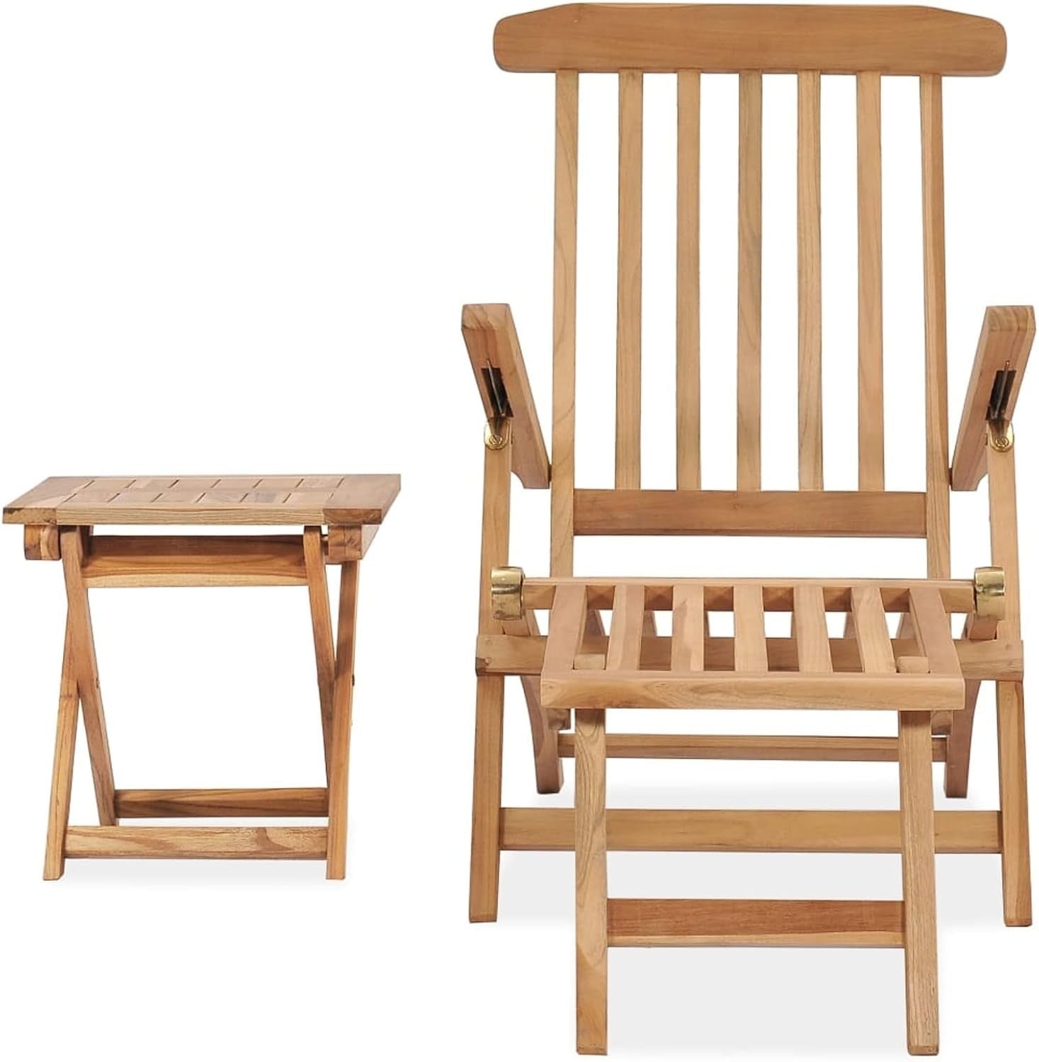Durable Teak Wood Garden Deck Chair with Footrest & Table Outdoor Lounge