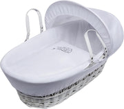 Embroided  Wicker Moses Basket Adjustable Hood Rocking Stand Owl White
