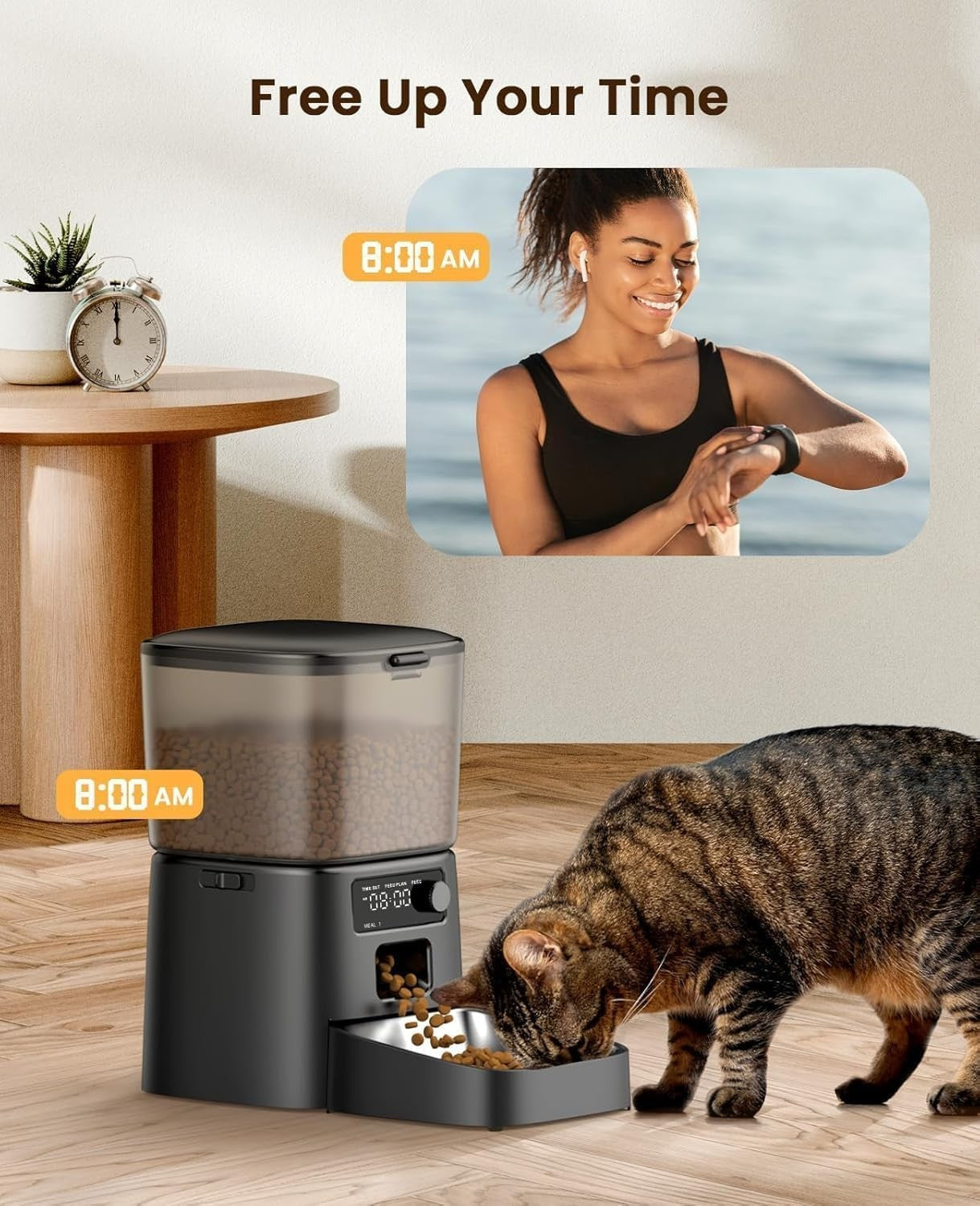Automatic Cat Feeder 3.5L Timed Pet Food Dispenser 6 Meals Daily