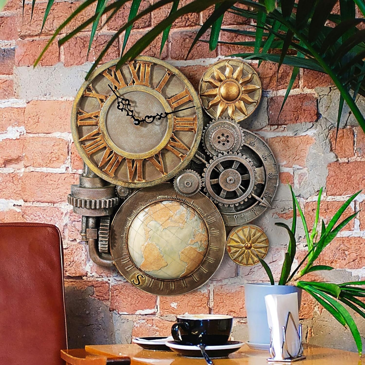 Steampunk Wall Clock Sculpture 43cm Gears of Time Polyresin Decor