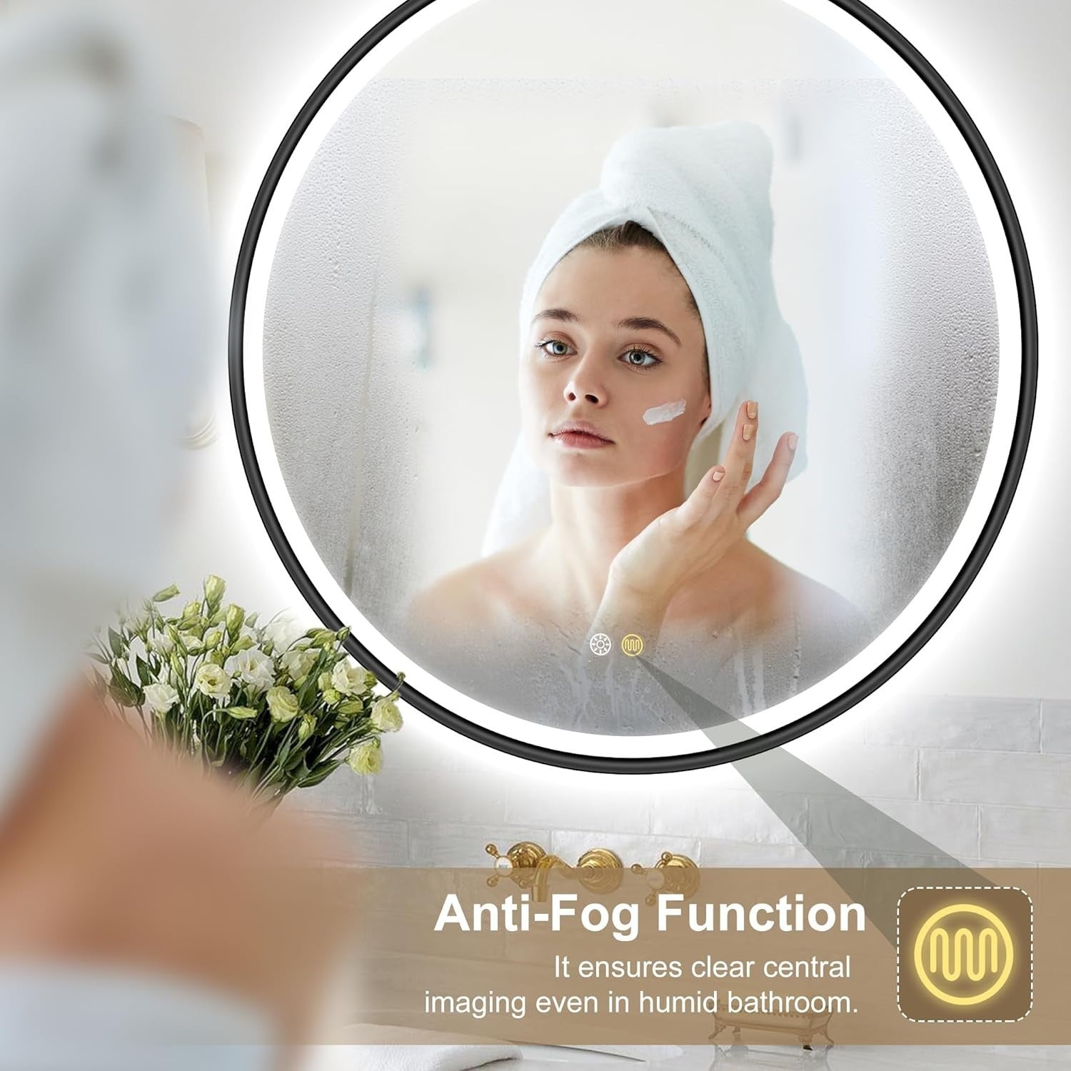 LED Bathroom Mirror 60x60cm Anti-Fog Memory Touch Dimmable