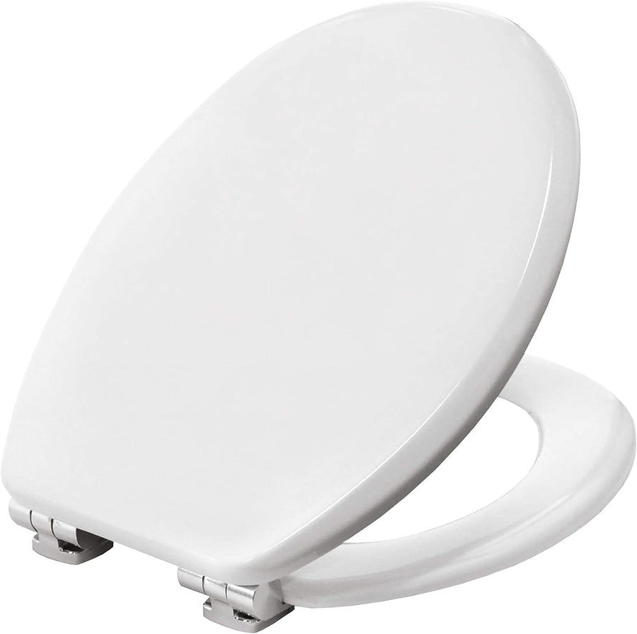 Memphis Soft Close Toilet Seat White Wooden Chrome Hinges Universal Fit