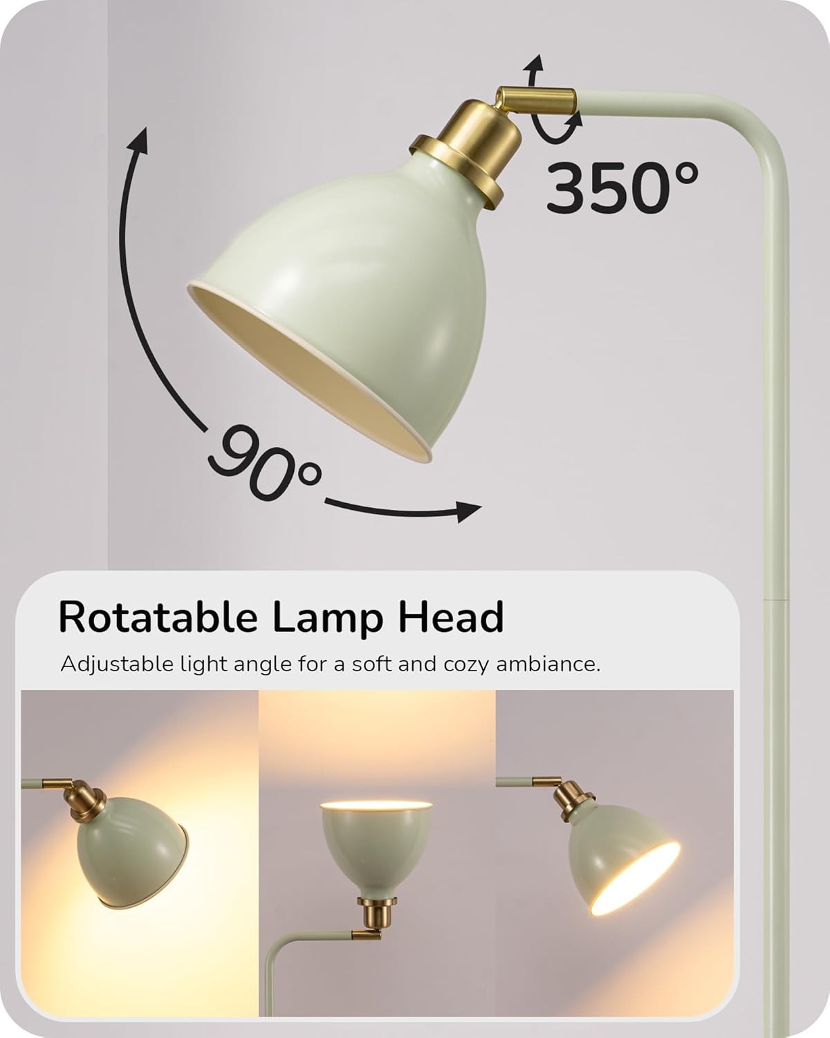 Retro Floor Lamp Adjustable Shade LED Included Sage Green Standing Light