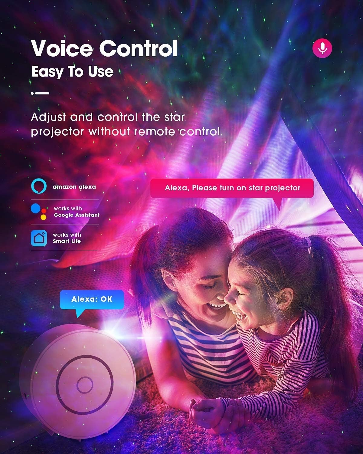 Smart Galaxy Projector WiFi LED Star Light Alexa Voice RGB Night Lamp