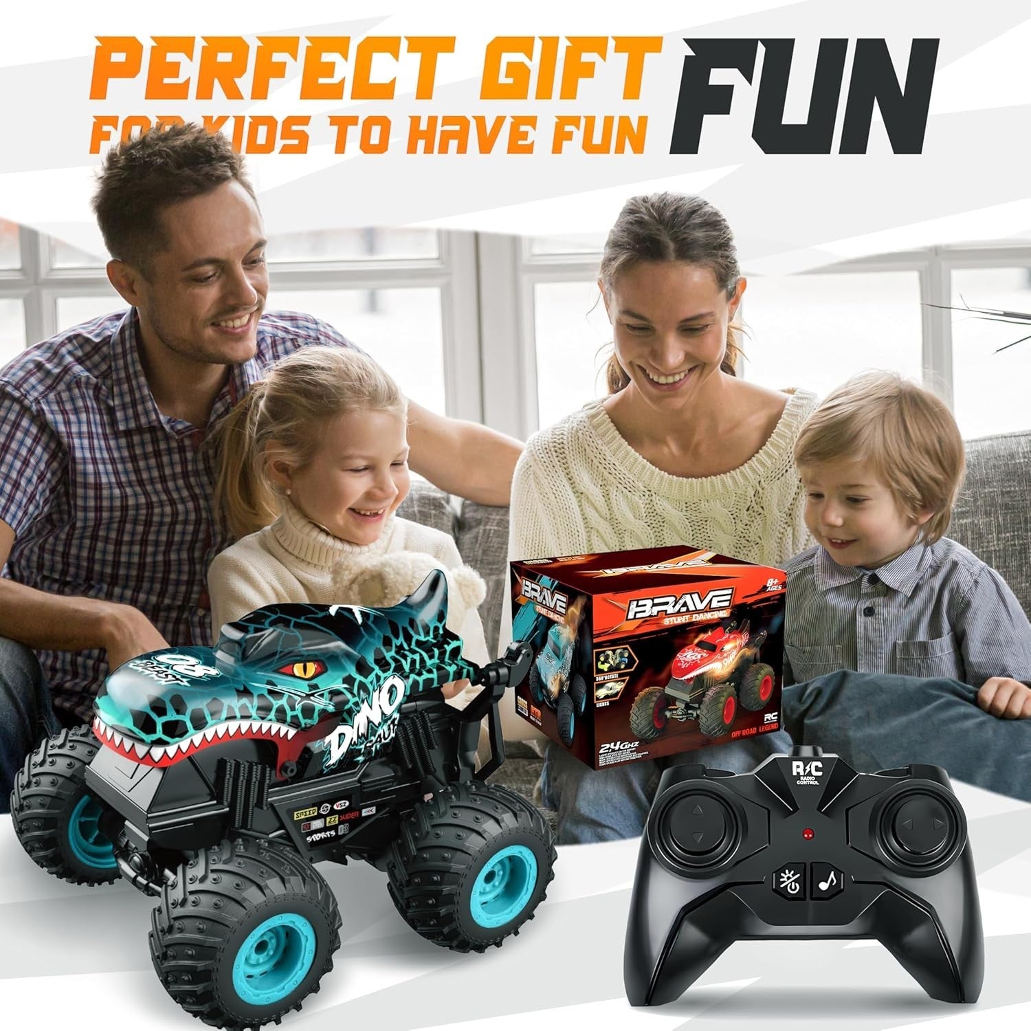RC Monster Truck for Kids 3–8 – 360° Spin, LED Lights & Music, Off-Road Toy