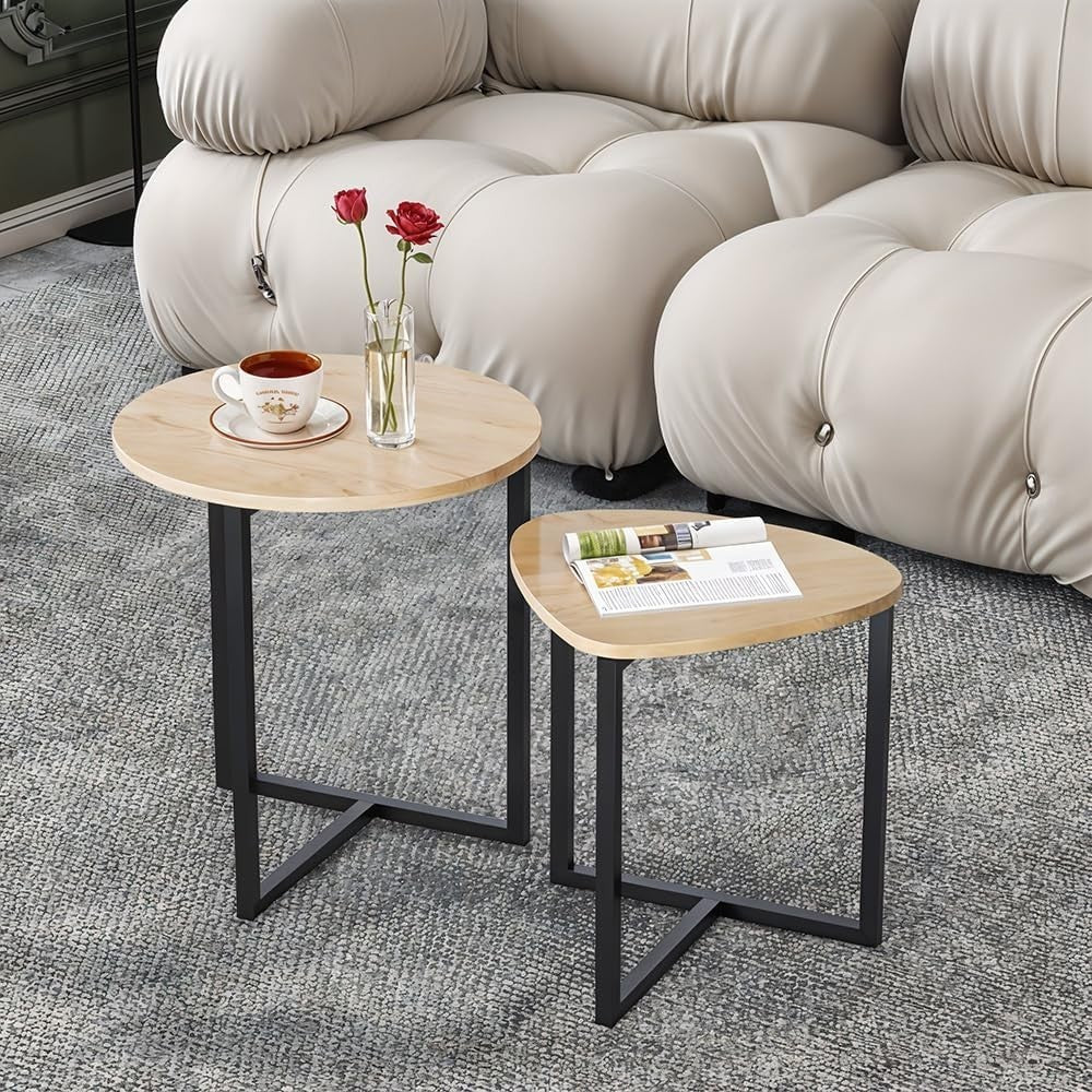 Space-Saving Nesting Coffee Tables Set 2, Round & Triangle Side End Table