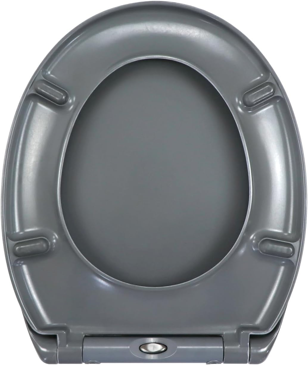 Grey Duroplast Toilet Seat Soft Close Quick Release Top Fix 45x37cm
