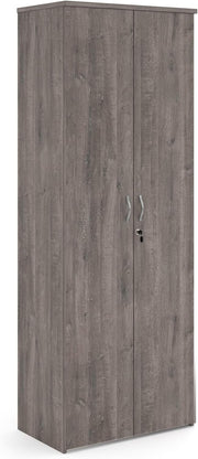 Grey Oak Storage Cupboard 2 Door Tall Lockable Cabinet with 5 Shelves 214cm