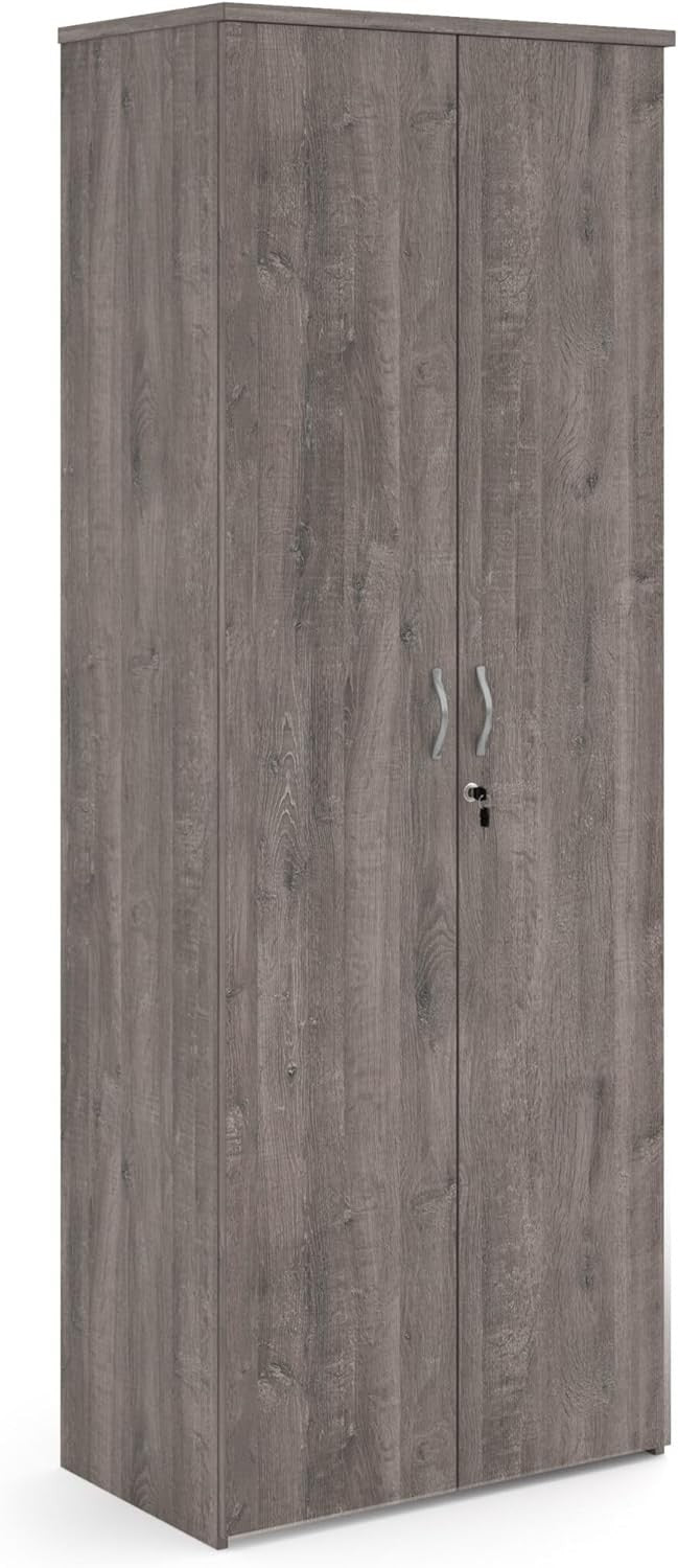 Grey Oak Storage Cupboard 2 Door Tall Lockable Cabinet with 5 Shelves 214cm