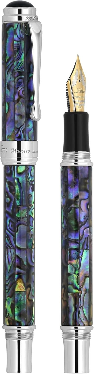 Luxury Natural Abalone Sea Shell Fountain Pen Extra-Fine Nib Platinum