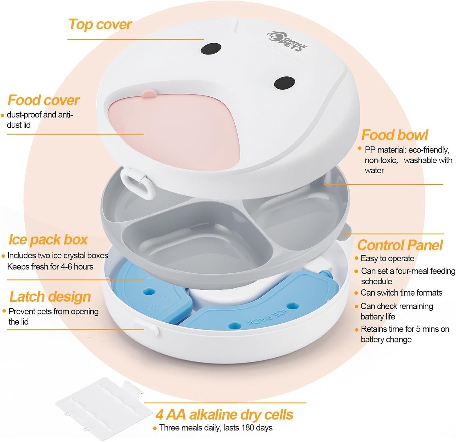Automatic Wet Cat Feeder 4 Bowl Timer Food Dispenser Ice Pack Battery