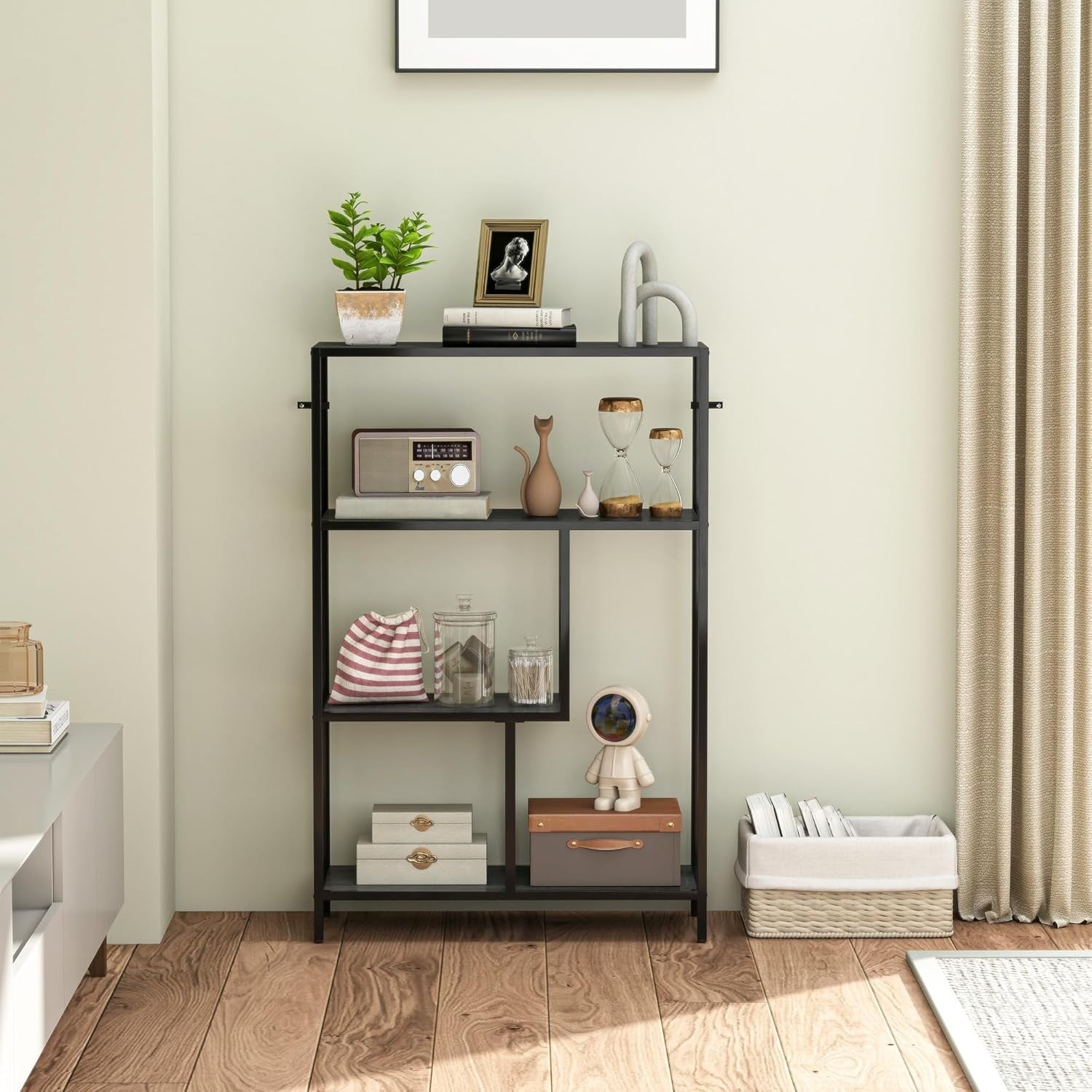 4 Tier Industrial Bookcase Charcoal Grey Metal Frame Freestanding Shelf 116cm