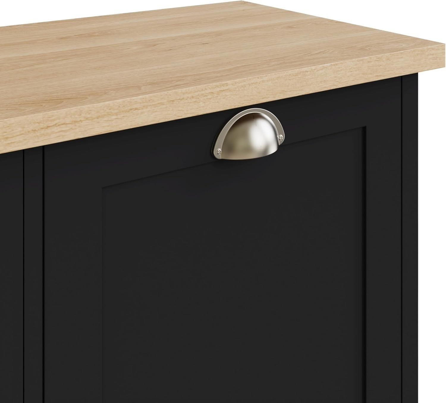 Black Shoe Storage Cabinet 4 Shelves with Oak Top Compact Sideboard