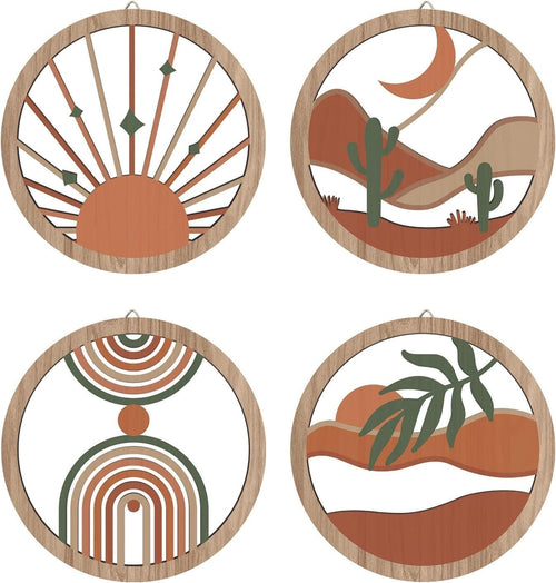 Boho Wall Art 4pcs 10"x10" Geometric Wood Signs Minimalist Decor