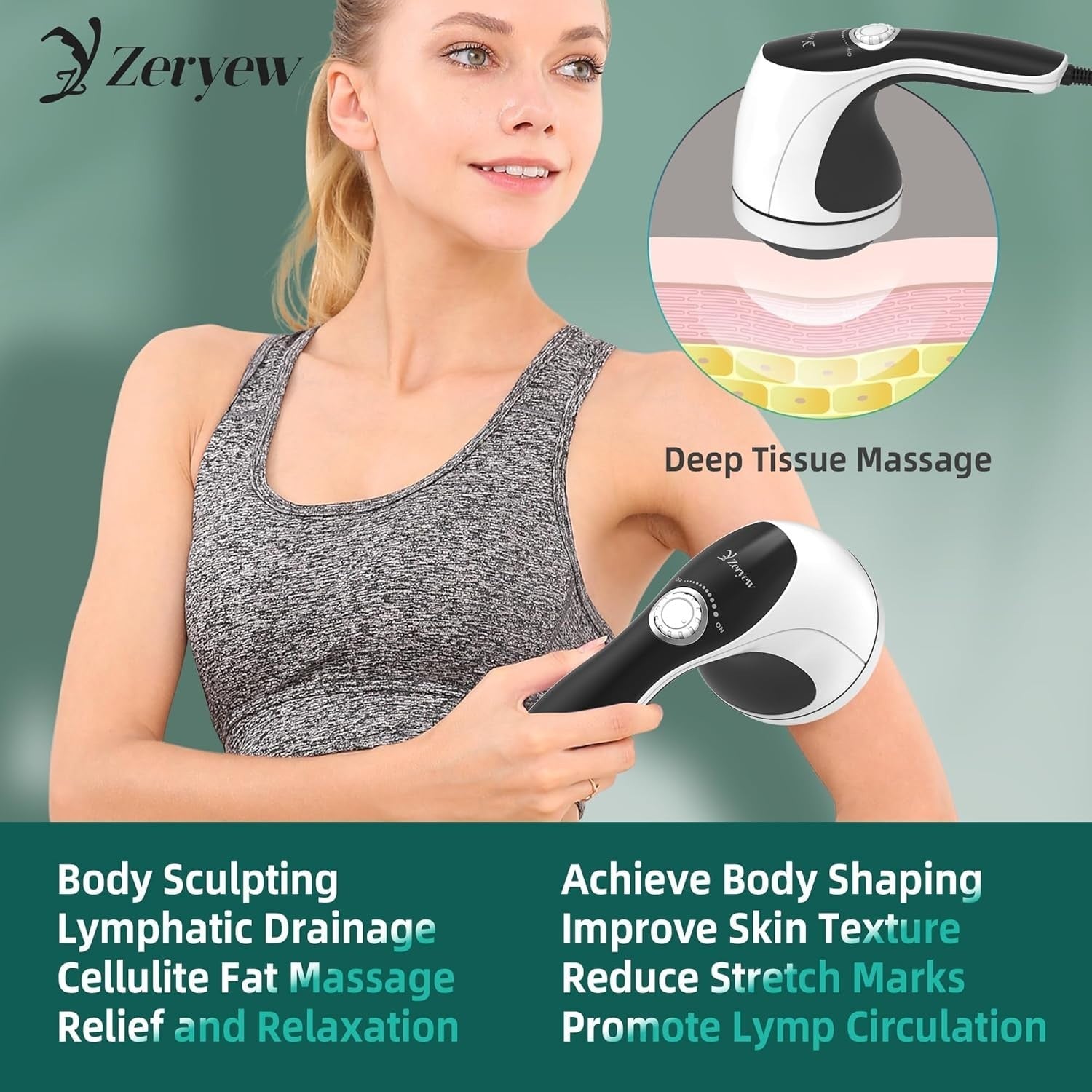 Handheld Cellulite Massager Electric Body Sculpting Fat Burner 8 Massage Heads