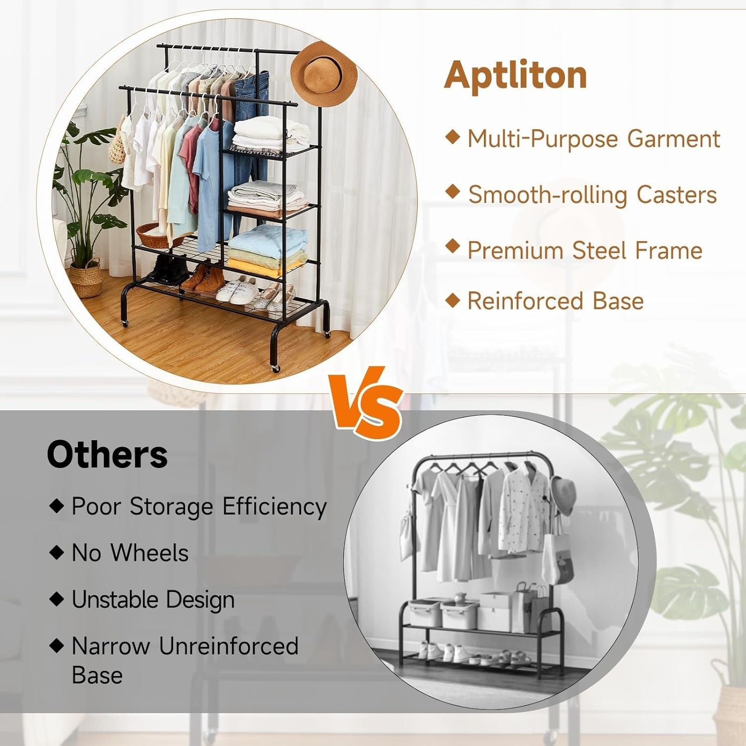Heavy Duty Clothes Rail Double Hanging Rack Shelves Black