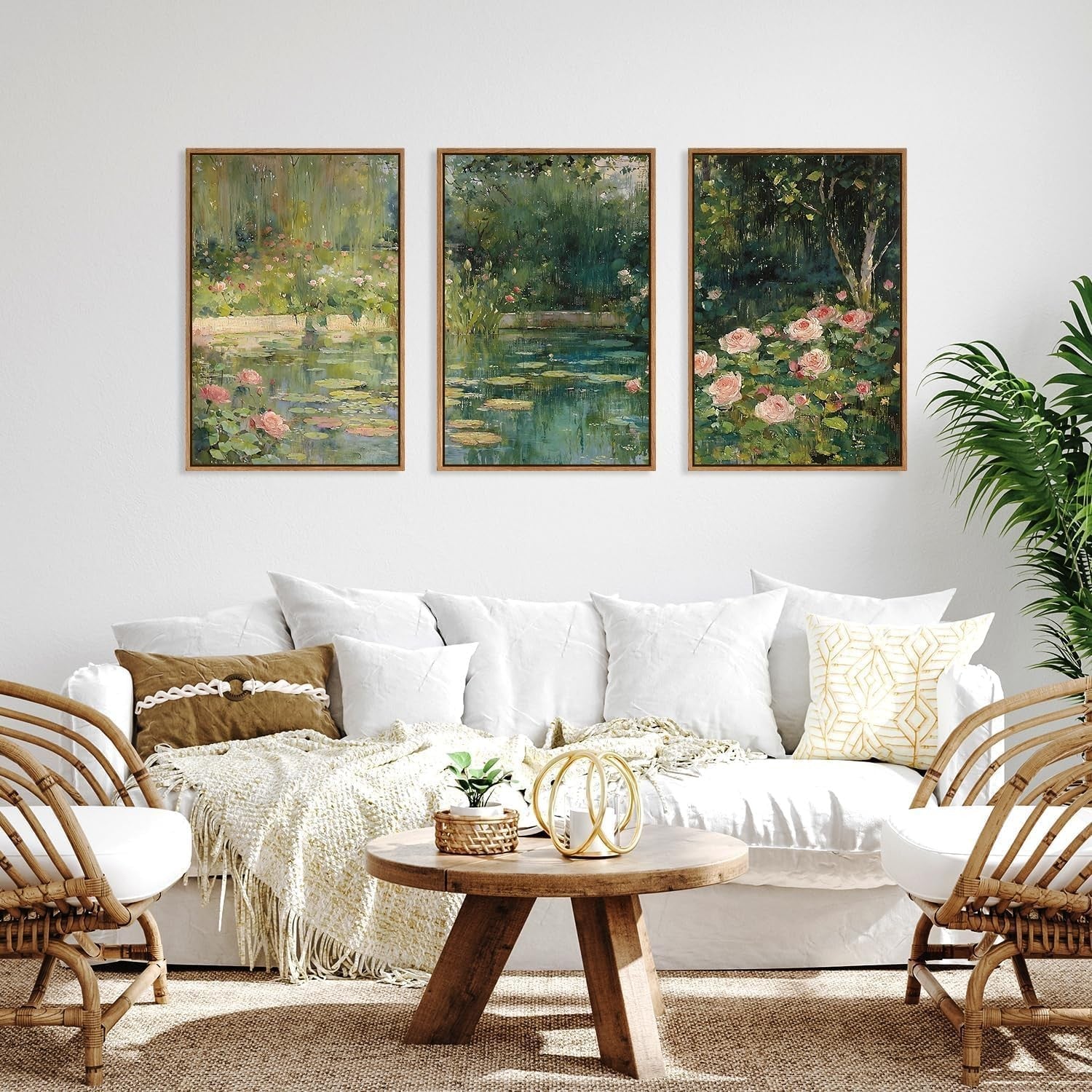Modern Impressionist Floral Canvas Wall Art Set Framed Botanical Prints