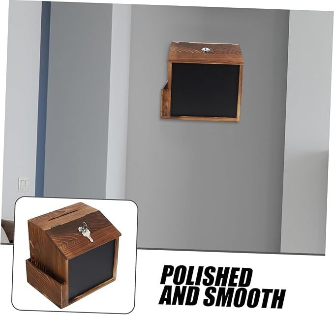 Wall Mounted Wooden Suggestion Box Lockable Blackboard – Secure & Space Saving
