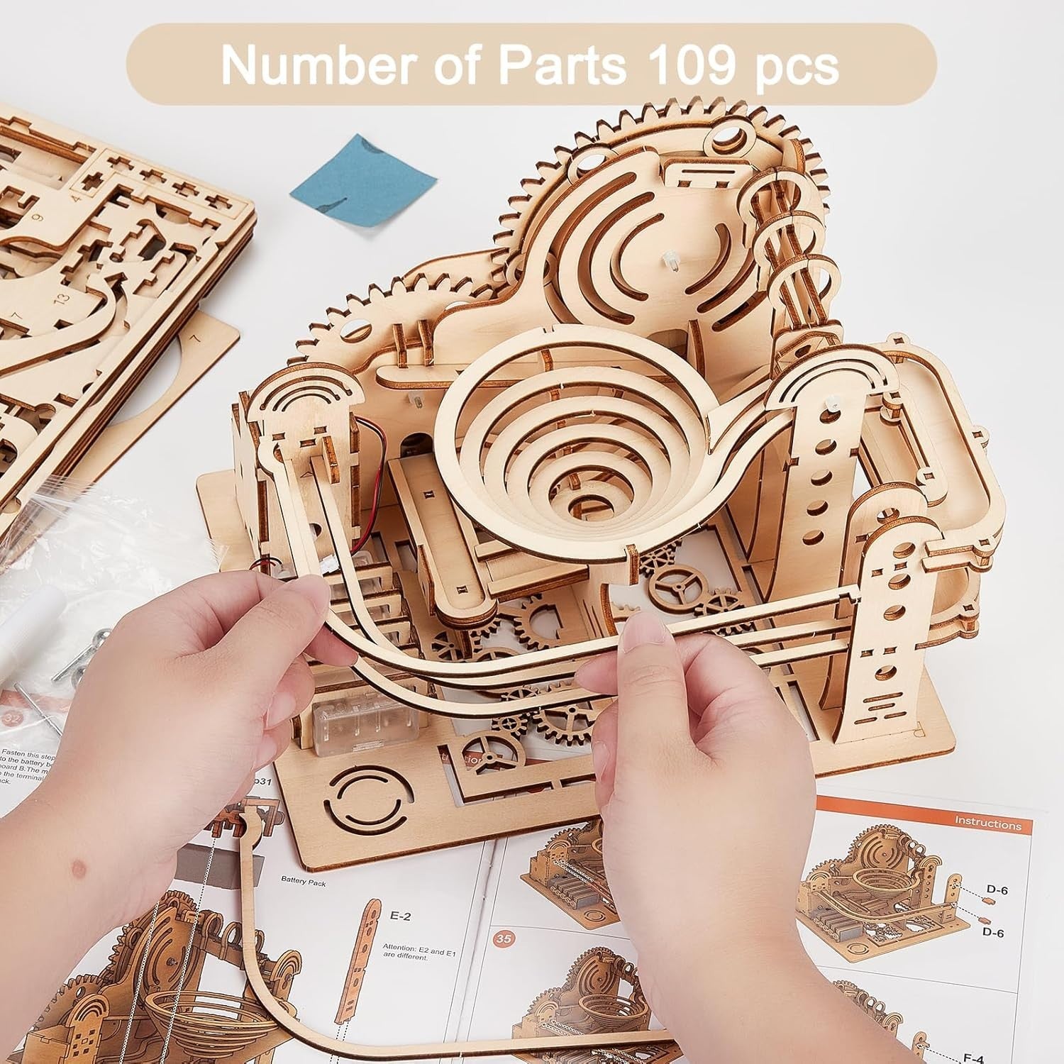 3D Wooden Marble Run Puzzle Kit for Adults & Teens – Spiral Track DIY Toy