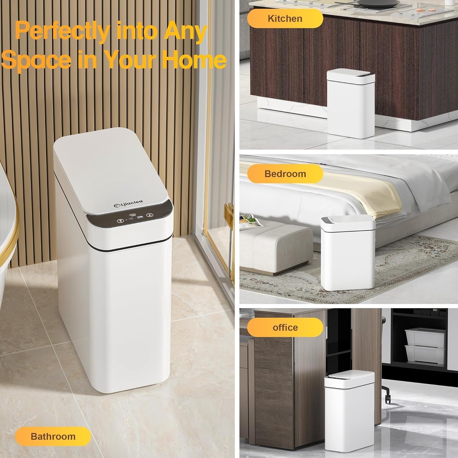 2.6 Gallon Touchless Motion Sensor Bathroom Trash Can Black