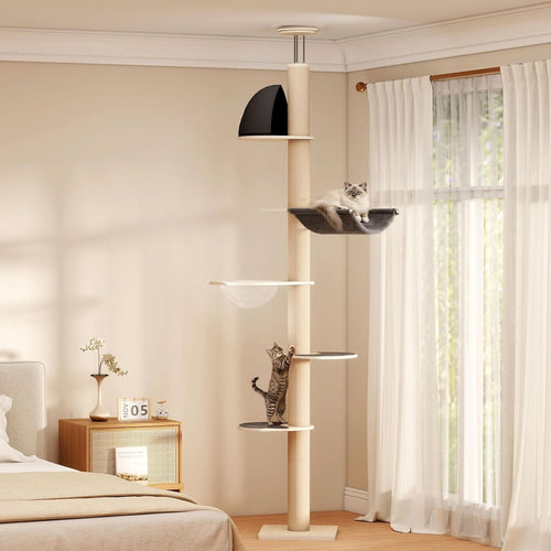 Floor to Ceiling Cat Tree Adjustable 6 Level Scratching Tower Hammock