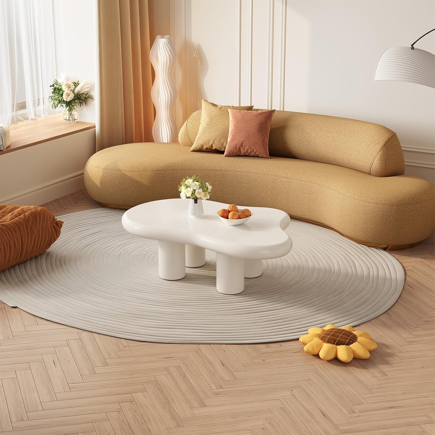 White Cloud Coffee Table Rounded Edges Durable MDF 117x72x40cm Modern