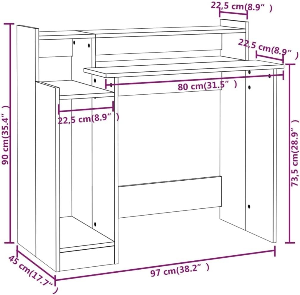 Modern White LED Computer Desk 97x45x90cm Study Writing Table with Drawers