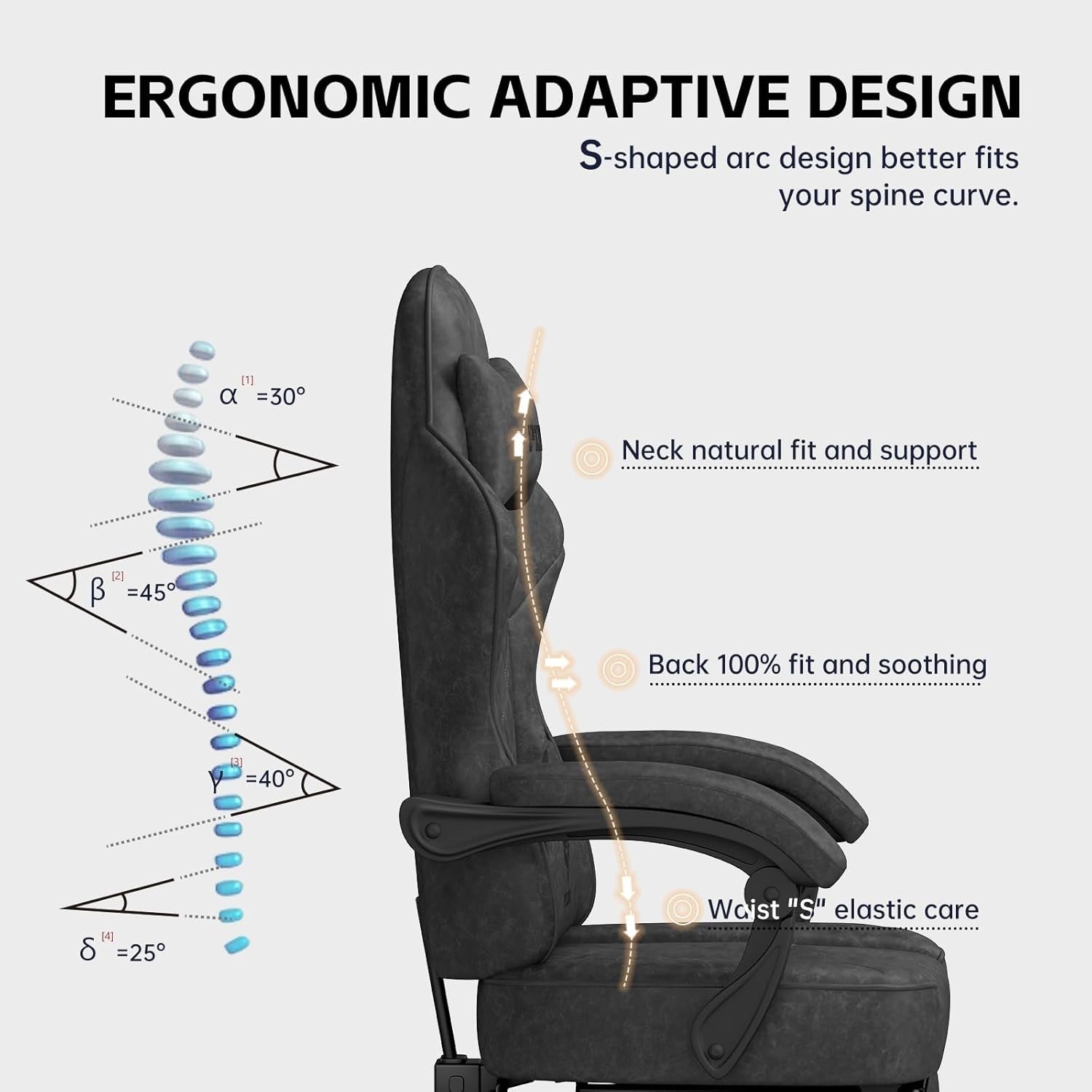 Gaming Chair Ergonomic Recliner Office Computer Seat Memory Foam Footrest Black