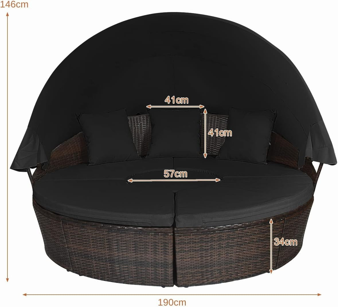 5PC Rattan Garden Daybed Set 190×177×146cm | Canopy & Coffee Table