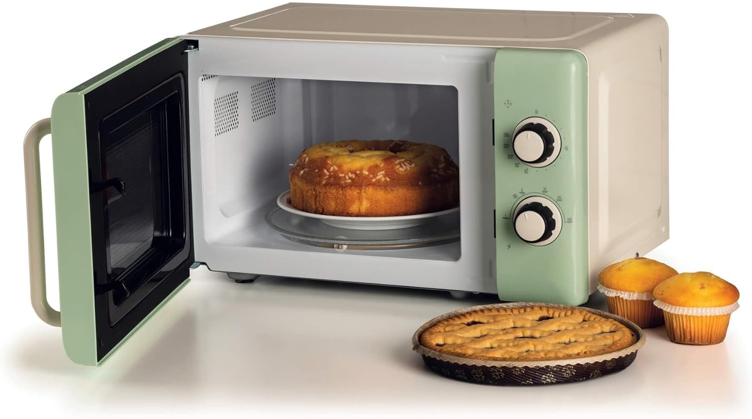 20L 800W Vintage Mechanical Microwave with 5 Power Levels, Green