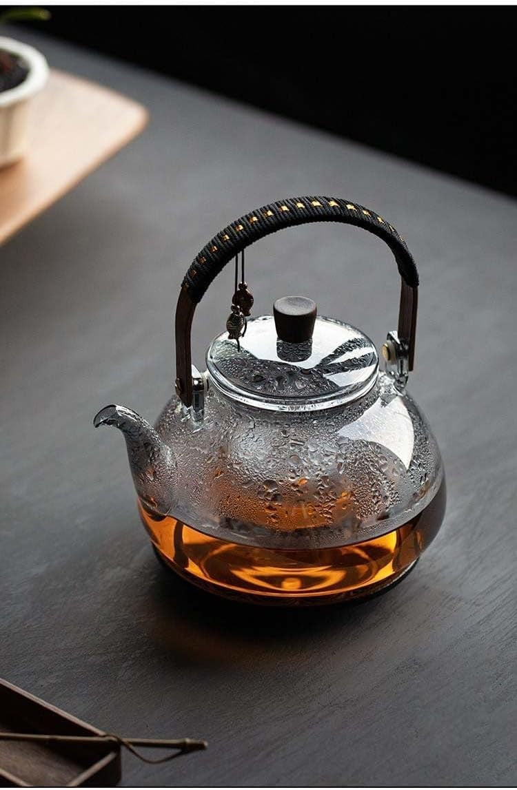 Japanese Style Glass Teapot 950ml with Infuser Stovetop Safe Gray