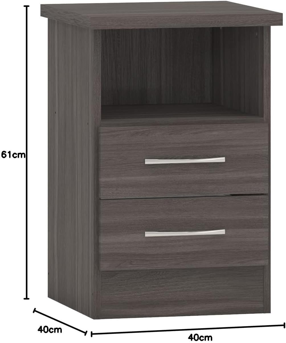 2 Drawer Black Wood Grain Bedside Table – Modern Wooden Nightstand