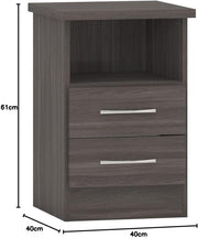 2 Drawer Black Wood Grain Bedside Table – Modern Wooden Nightstand