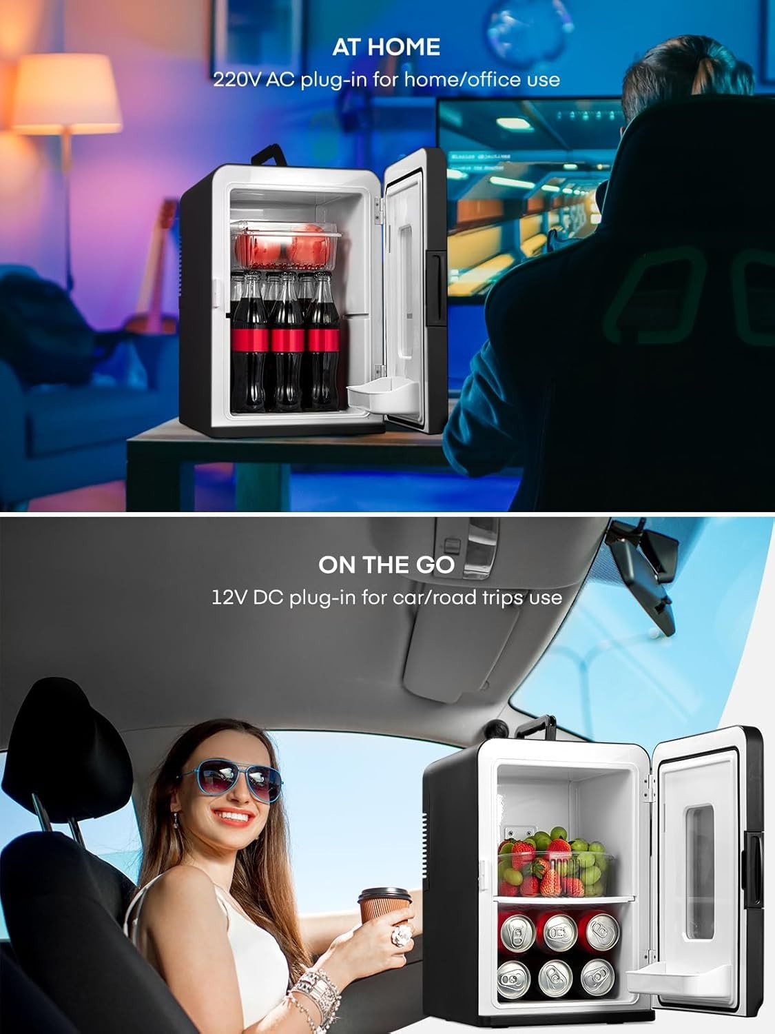 15L Mini Fridge Portable AC/DC Cooler & Heater Bedroom Office Black
