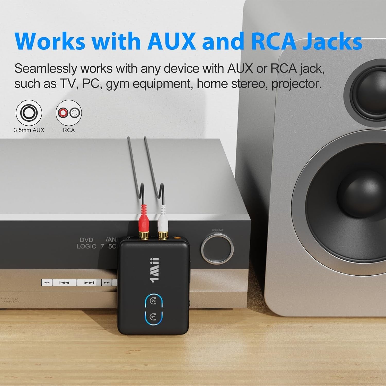 Bluetooth 5.3 Transmitter Receiver Black RCA AUX Dual Link aptX HD