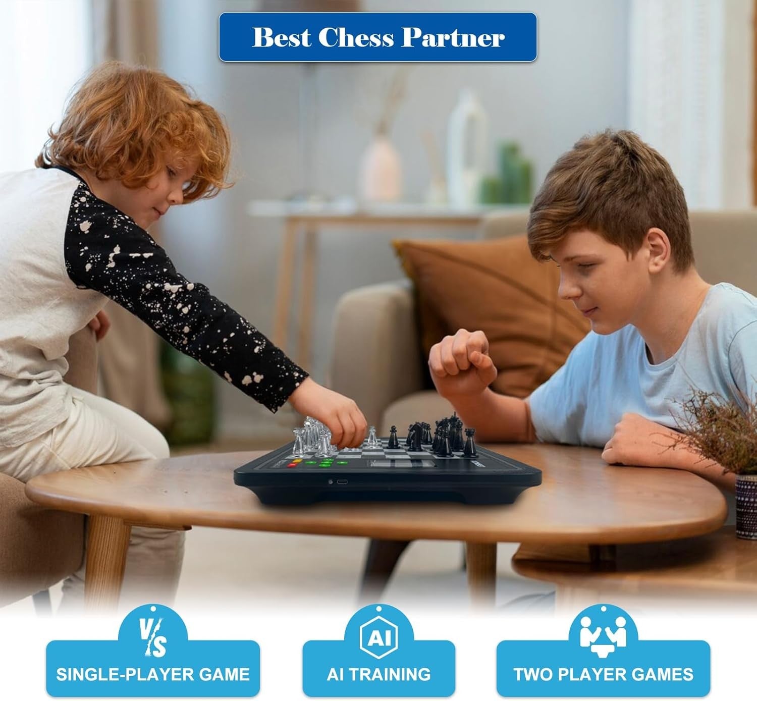 Electronic Chess Set w/ LED Lights & Display, Magnetic Computer Board